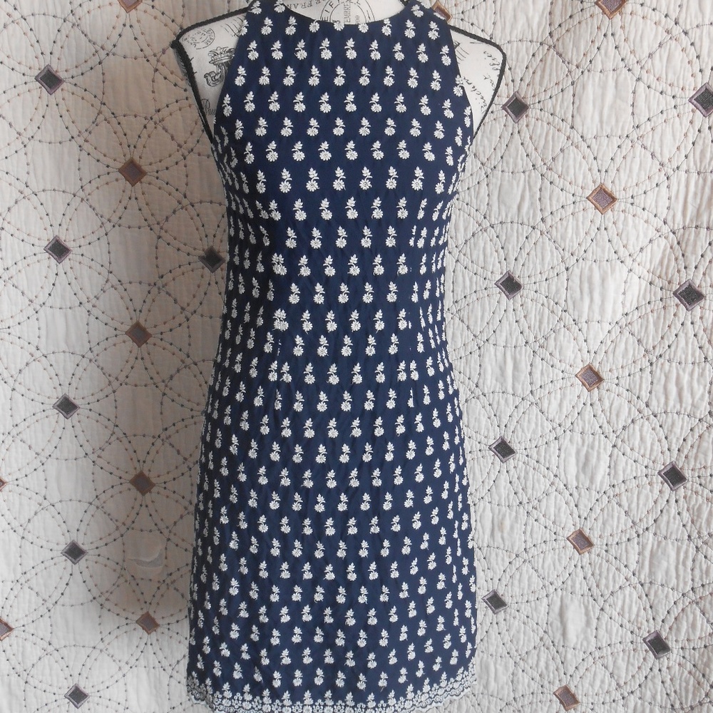 Ann Taylor Navy Blue Dress with White Floral Print